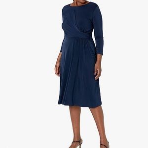 NWT London Time Women’s Sidney Side Ruched Dress - 14W Navy